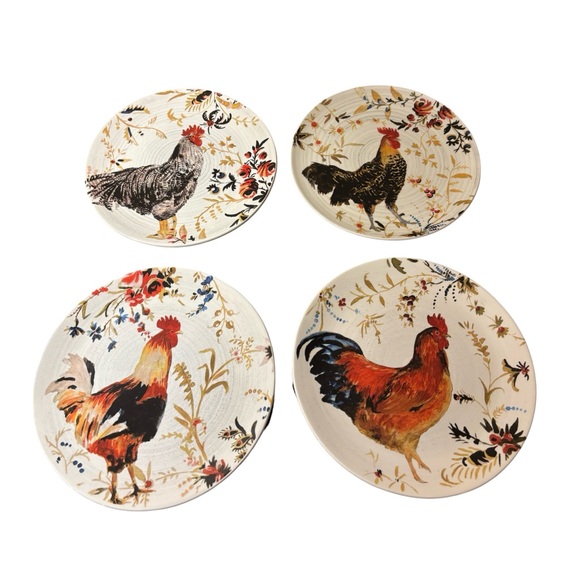 VTG Williams Sonoma‎ Rooster Francais Colorful Rooster Decorative Dessert Plates - Picture 1 of 15